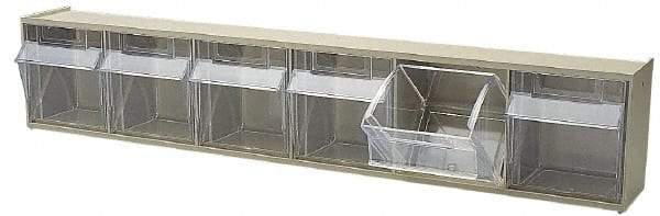 Quantum Storage - 23-5/8" Wide x 4-1/2" High x 3-5/8" Deep, Small Parts Tip Out Stacking Bin Organizer - Polystyrene Frame, 6 Compartments, 3-1/2" Wide x 3-3/4" High x 2-5/8" Deep Bin - Makers Industrial Supply