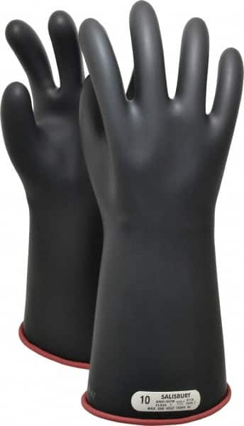 Salisbury by Honeywell - Class 1, Size XL (10), 14" Long, Rubber Lineman's Glove - 7,500 AC Max Use Voltage, 10,000 AC Test Voltage, Black/Red, ASTM D120, IEC EN60903 - Makers Industrial Supply