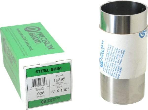 Made in USA - 100 Inch Long x 6 Inch Wide x 0.008 Inch Thick, Roll Shim Stock - Steel - Makers Industrial Supply