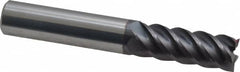 Accupro - 3/8", 1" LOC, 3/8" Shank Diam, 2-1/2" OAL, 5 Flute, Solid Carbide Square End Mill - Single End, AlTiN Finish, Spiral Flute, 45° Helix, Centercutting, Right Hand Cut, Right Hand Flute - Makers Industrial Supply