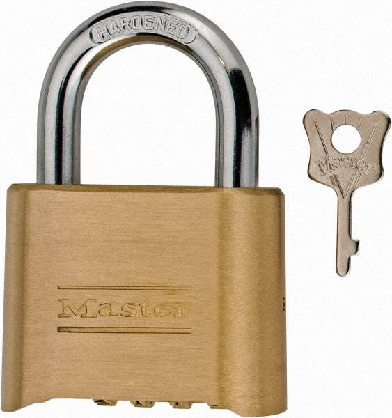 Master Lock - 2" Body Width, 1" Shackle Clearance, Steel & Brass Combination Lock - 5/16" Shackle Diam - Makers Industrial Supply