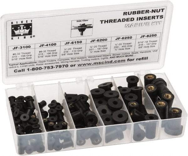 RivetKing 115 Piece #8-32 to 1/4-20 Thread Neoprene Well Nut Assortment 5/16 to 1/2" Body Diam, Includes #10-32 x 3/8, #8-32 x 5/16 & 1/4-20 x 1/2 - Makers Industrial Supply