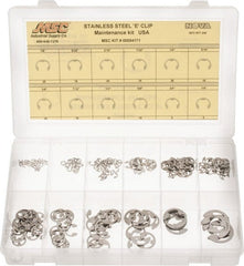 Made in USA - 206 Piece, 1/8 to 7/8", Stainless Steel, E Style External Retaining Ring Assortment - Makers Industrial Supply