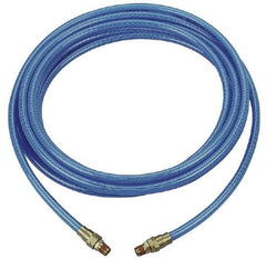 Coilhose Pneumatics - 3/8" ID 25' Long Multipurpose Air Hose - MNPT x MNPT Ends, 200 Working psi, -40 to 165°F, 1/4" Fitting, Transparent Blue - Makers Industrial Supply