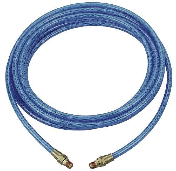 Coilhose Pneumatics - 3/8" ID, 3/8 Thread, 100' Long, Transparent Blue Polyurethane Coiled & Self Storing Hose - 200 Max psi, Male Rigid x Male Rigid - Makers Industrial Supply