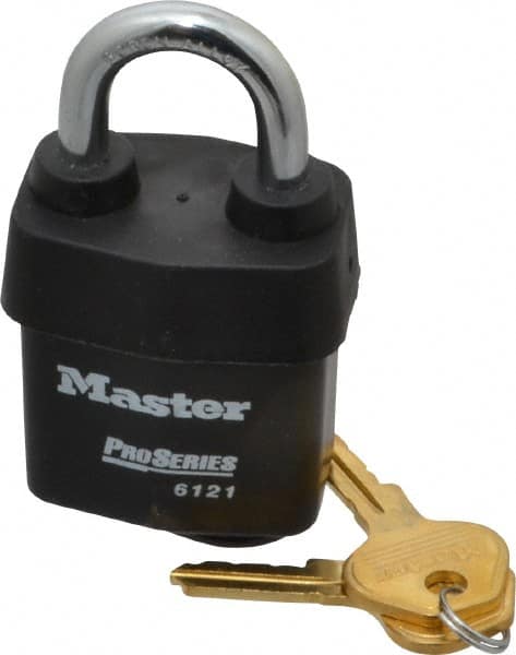 Master Lock - 1-1/8" Shackle Clearance, Keyed Different Pro Series Solid Steel Padlock - 5/16" Shackle Diam, Laminated Steel - Makers Industrial Supply