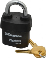 Master Lock - 1-1/8" Shackle Clearance, Keyed Different Pro Series Solid Steel Padlock - 5/16" Shackle Diam, Laminated Steel - Makers Industrial Supply