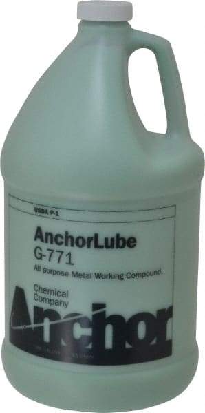 Made in USA - Anchorlube G-771, 1 Gal Bottle Cutting Fluid - Water Soluble, For Broaching, Counterboring, Drawing, Drilling, Engraving, Fly-Cutting, Hole Extruding, Milling, Piercing, Punching, Sawing, Seat Forming, Spot Facing, Tapping - Makers Industrial Supply