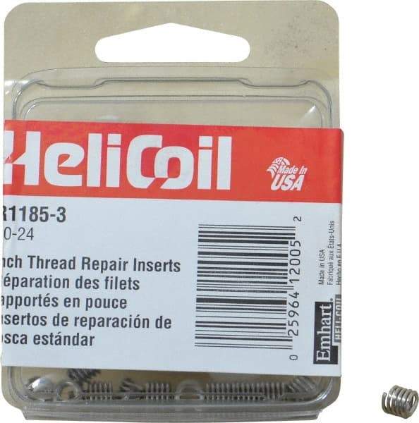 Heli-Coil - #10-24 UNC, 0.285" OAL, Free Running Helical Insert - 5 Free Coils, Tanged, Stainless Steel, Bright Finish, 1-1/2D Insert Length - Makers Industrial Supply