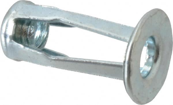 RivetKing - #10-24 UNC Thread, Clear Zinc Plated, Steel, Screwdriver Installed Rivet Nut - 0.12 to 0.16" Grip, 17/32" Flange Diam, 7/8" Long - Makers Industrial Supply