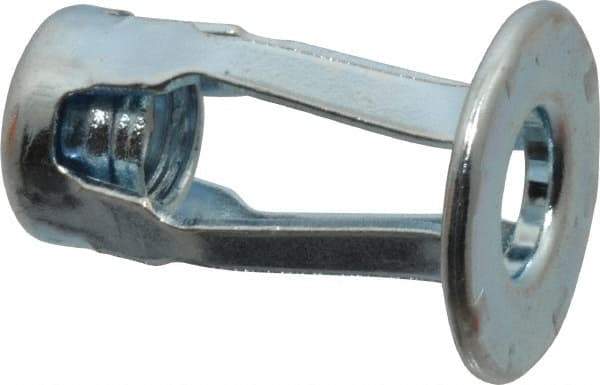 RivetKing - 1/4-20 UNC Thread, Clear Zinc Plated, Steel, Screwdriver Installed Rivet Nut - 1/4 to 0.35" Grip, 5/8" Flange Diam, 29/32" Long - Makers Industrial Supply