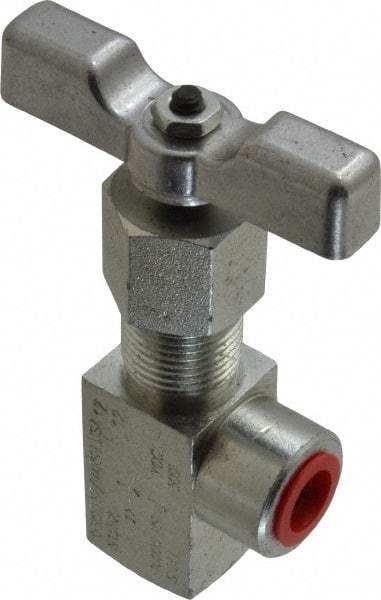 Made in USA - 1/4" Pipe, Angled Hard Seat Needle Valve - FNPT x FNPT Ends, Alloy Valve, 10,000 Max psi - Makers Industrial Supply