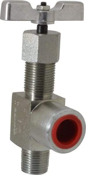 Made in USA - 1/2" Pipe, Angled Hard Seat Needle Valve - MNPT x FNPT Ends, Alloy Valve, 10,000 Max psi - Makers Industrial Supply