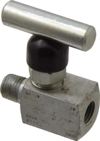 Made in USA - 1/4" Pipe, Inline Miniature Needle Valve - MNPT x FNPT Ends, Alloy Valve, 6,000 Max psi - Makers Industrial Supply