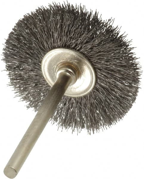 Osborn - 1-1/4" OD, 1/8" Shank Diam, Crimped Steel Wheel Brush - 0.005" Filament Diam, 25,000 RPM - Makers Industrial Supply