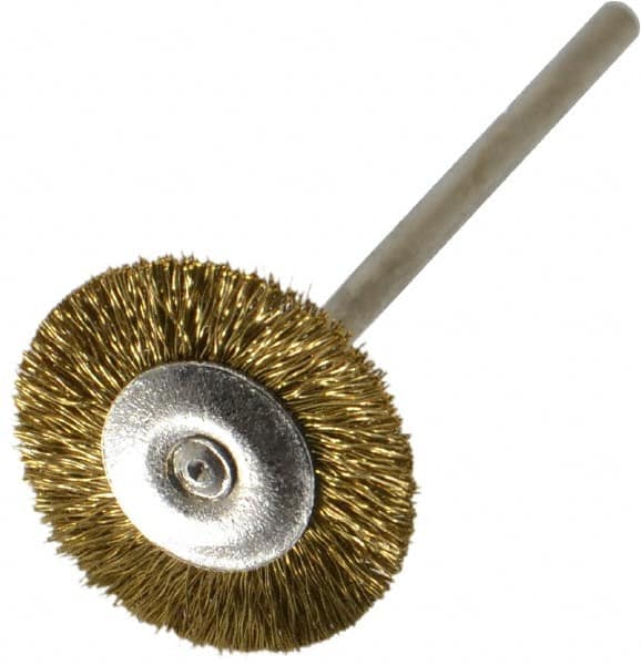 Osborn - 3/4" OD, 3/32" Shank Diam, Crimped Brass Wheel Brush - 0.005" Filament Diam, 25,000 RPM - Makers Industrial Supply