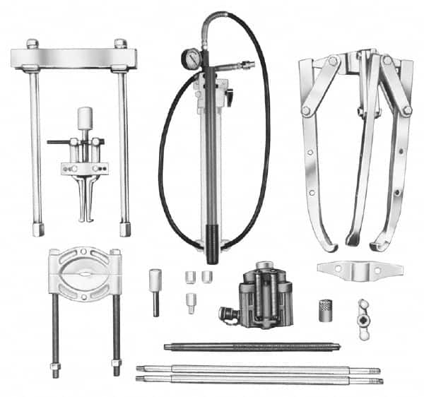 OTC - 18 Piece, 20" Spread, Hydraulic Puller Set - 3 Jaws, 41" OAL, 18-1/2" Reach - Makers Industrial Supply