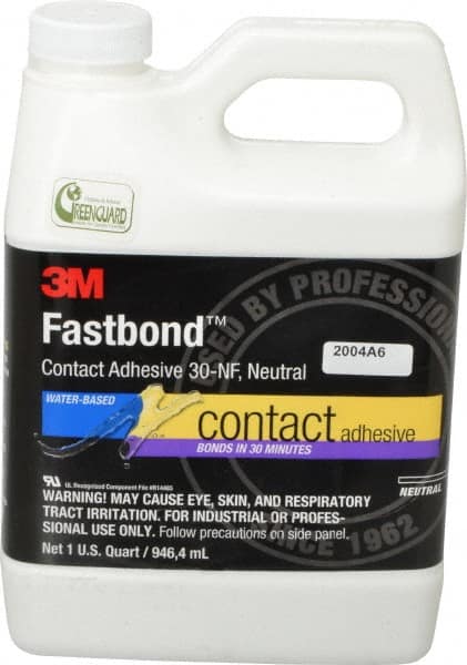 3M - 32 oz Can Natural Contact Adhesive - Series 30NF, 15 to 30 min Working Time, 4 hr Full Cure Time, Bonds to Cardboard, Ceramic, Fabric, Fiberglass, Foam, Glass, Leather, Metal, Plastic, Rubber, Vinyl & Wood - Makers Industrial Supply