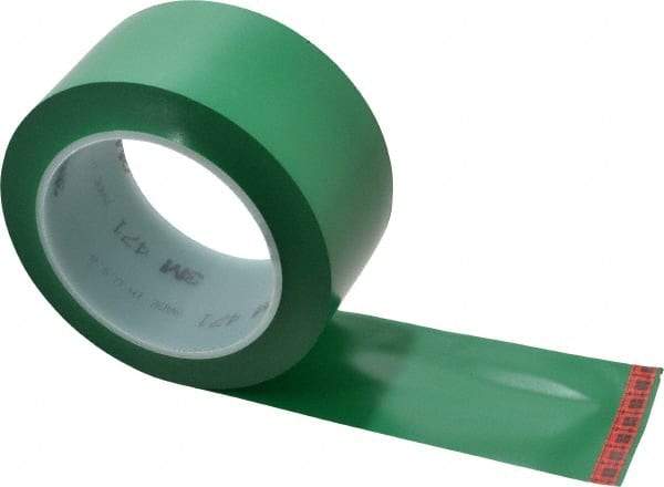 3M - Green Solid Color Vinyl Tape - 2" Wide x 5.2 mil Thick, General Traffic - Makers Industrial Supply