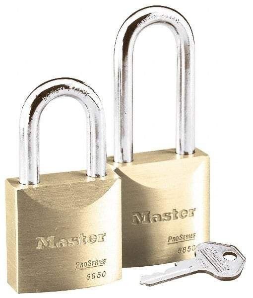 Master Lock - 1-3/16" Shackle Clearance, Keyed Different Pro Series Padlock - 29/32" Shackle Width, 5/16" Shackle Diam, Brass - Makers Industrial Supply