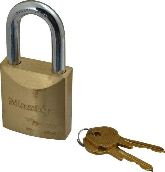 Master Lock - 1-1/2" Shackle Clearance, Keyed Different Pro Series Padlock - 29/32" Shackle Width, 3/8" Shackle Diam, Brass - Makers Industrial Supply