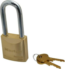 Master Lock - 2-1/2" Shackle Clearance, Keyed Different Pro Series Padlock - 29/32" Shackle Width, 3/8" Shackle Diam, Brass - Makers Industrial Supply