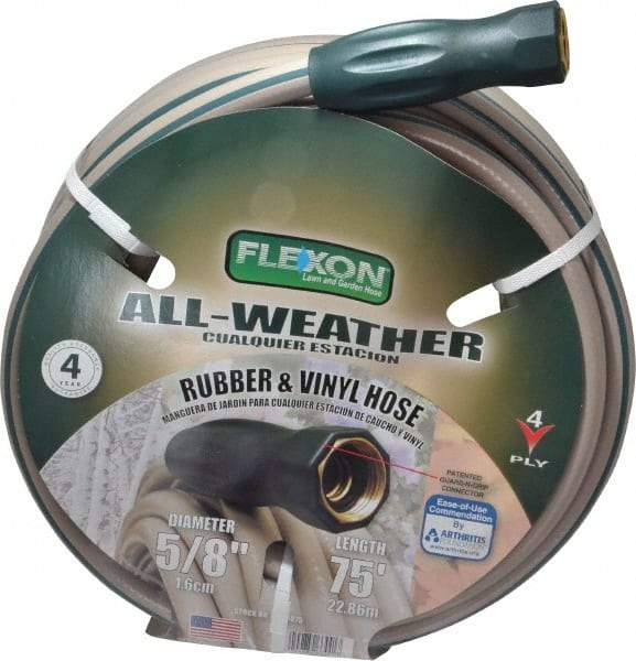 Made in USA - 75' Long All Weather Hose - 5/8" Diam, 3/4" GHT, Rubber/Vinyl, 300 psi, All Season, Green - Makers Industrial Supply