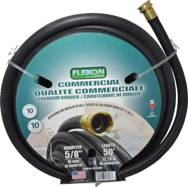 Value Collection - 50' Long Hot Water Hose - 5/8" Diam, 3/4" GHT, Rubber, 425 psi, Hot Water Compatible, Black - Makers Industrial Supply