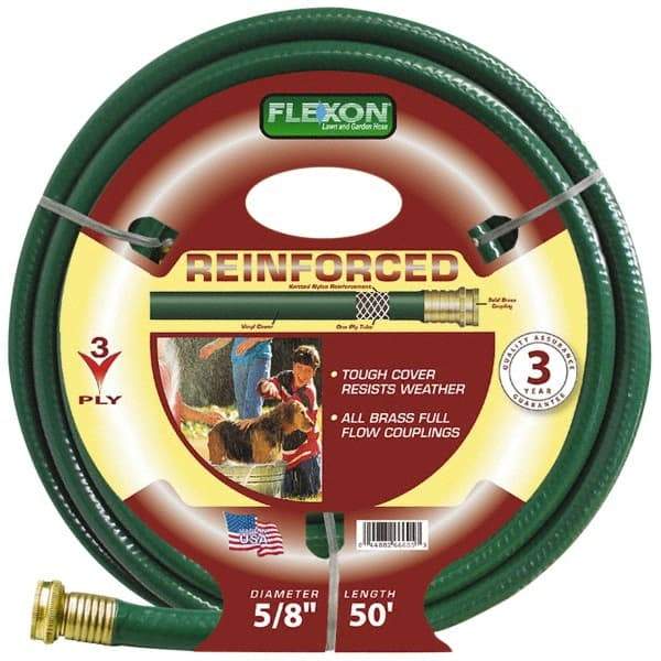 Made in USA - 50' Long Reinforced Rubber Hose - 5/8" Diam, 3/4" GHT, Vinyl, 212 psi, All Season, Green - Makers Industrial Supply