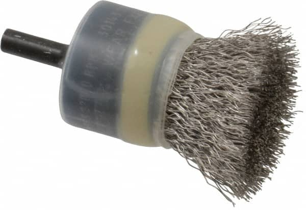 Osborn - 1" Brush Diam, Crimped, End Brush - 1/4" Diam Shank, 20,000 Max RPM - Makers Industrial Supply