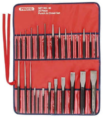 Proto - 26 Piece Punch & Chisel Set - 1/4 to 7/8" Chisel, 3/8 to 1/4" Punch, Round Shank - Makers Industrial Supply