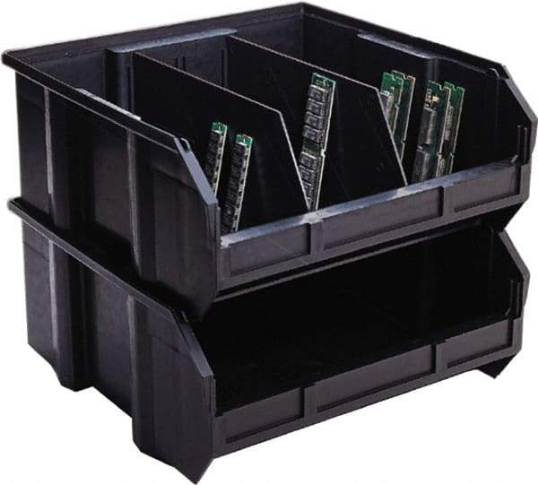 Quantum Storage - 50 Lb. Load Capacity, 10-3/4" Deep, Black Polypropylene Hopper Stacking Bin - 7" High x 8-1/4" Wide x 10-3/4" Long - Makers Industrial Supply