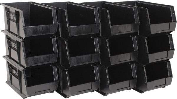 Quantum Storage - 50 Lb. Load Capacity, 14-3/4" Deep, Black Polypropylene Hopper Stacking Bin - 7" High x 8-1/4" Wide x 14-3/4" Long - Makers Industrial Supply