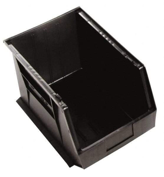 Quantum Storage - 75 Lb. Load Capacity, 16" Deep, Black Polypropylene Hopper Stacking Bin - 8" High x 11" Wide x 16" Long - Makers Industrial Supply