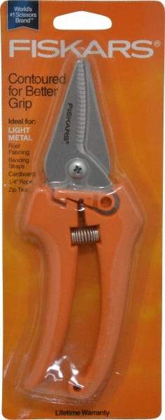 Fiskars - 2" Length of Cut, Straight Pattern Multi-Purpose Snip - 7" OAL, Contoured Handle - Makers Industrial Supply