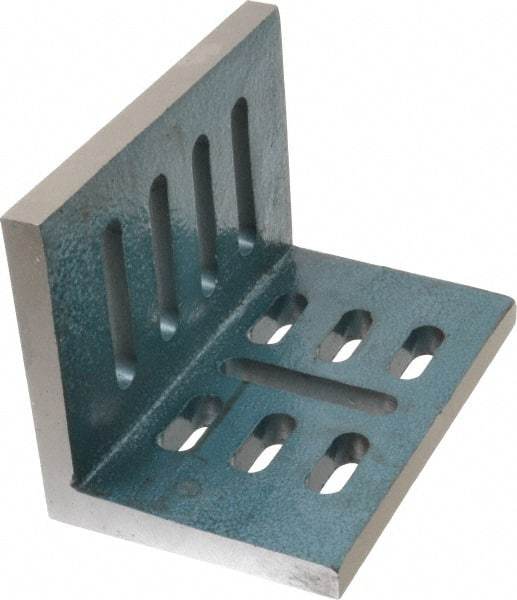 Interstate - 7" Wide x 4-1/2" Deep x 5-1/2" High Cast Iron Partially Machined Angle Plate - Slotted Plate, Through-Slots on Surface, Open End, Single Plate - Makers Industrial Supply