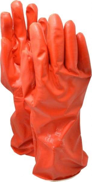 Ansell - Size XL (10), 14" Long, 37.5 mil Thick, Supported, Polyvinyl Alcohol (PVA) Chemical Resistant Gloves - Smooth Finish, Cotton Interlock Knit Lined, Gauntlet Cuff, ANSI Abrasion Level 4, ANSI Cut Level 1, Red - Makers Industrial Supply