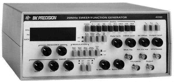 B&K Precision - 20 msec, -20 dB, AM, FM, 50 Ohm, 20 MHz Sine Wave, LED Display, Linear and Logarithmic Function Generator - 10 ppm Wave Accuracy, 20 dB Amplitude, 20 MHz Max Wave Form, Includes Instruction Manual, Output Cable with BNC to Alligator Clips - Makers Industrial Supply