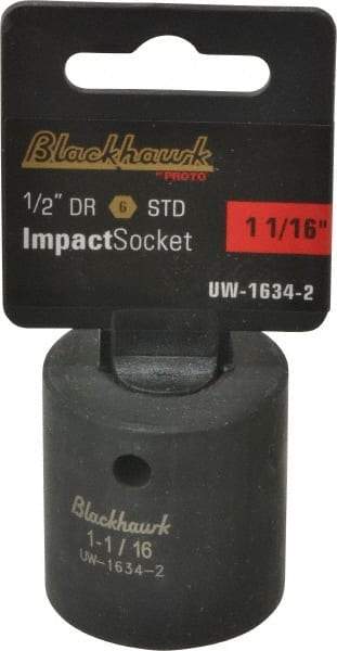 Blackhawk by Proto - 1/2" Drive 1-1/16" Standard Impact Socket - 6 Points, 1-3/4" OAL - Makers Industrial Supply