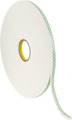 3M - 1/2" x 18 Yd Acrylic Adhesive Double Sided Tape - 1/4" Thick, Off-White, Urethane Foam Liner, Continuous Roll, Series 4004 - Makers Industrial Supply