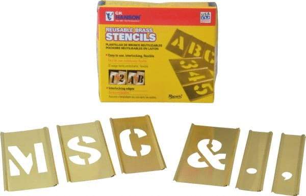 C.H. Hanson - 33 Piece, 2 Inch Character Size, Brass Stencil - Contains Letter Set - Makers Industrial Supply