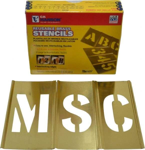 C.H. Hanson - 33 Piece, 2-1/2 Inch Character Size, Brass Stencil - Contains Letter Set - Makers Industrial Supply