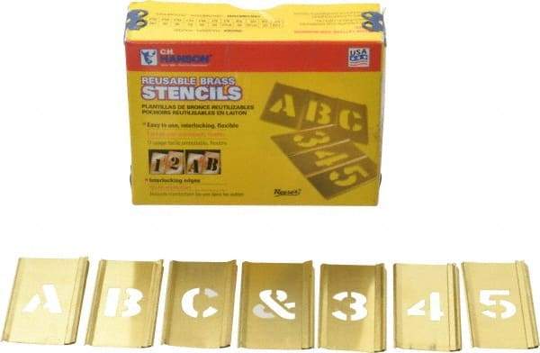 C.H. Hanson - 92 Piece, 3/4 Inch Character Size, Brass Stencil - Contains Three A Fonts - Makers Industrial Supply