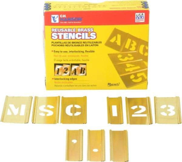 C.H. Hanson - 92 Piece, 1 Inch Character Size, Brass Stencil - Contains Three A Fonts - Makers Industrial Supply