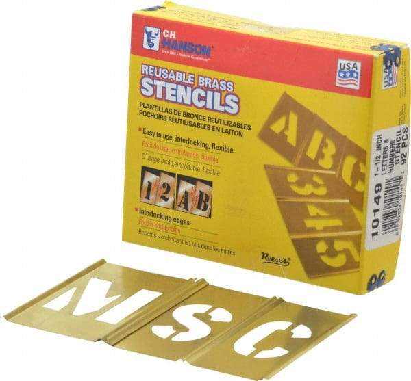 C.H. Hanson - 92 Piece, 1-1/2 Inch Character Size, Brass Stencil - Contains Three A Fonts - Makers Industrial Supply