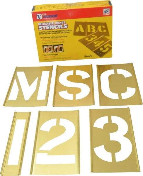 C.H. Hanson - 92 Piece, 5 Inch Character Size, Brass Stencil - Contains Three A Fonts - Makers Industrial Supply