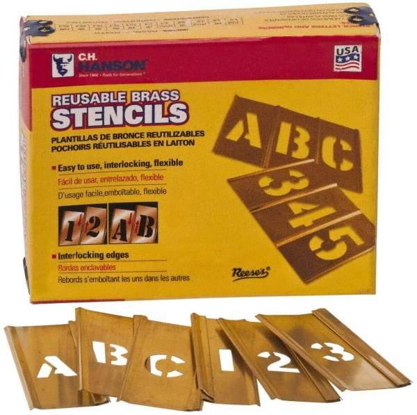 C.H. Hanson - 45 Piece, 2-1/2 Inch Character Size, Brass Stencil - Makers Industrial Supply