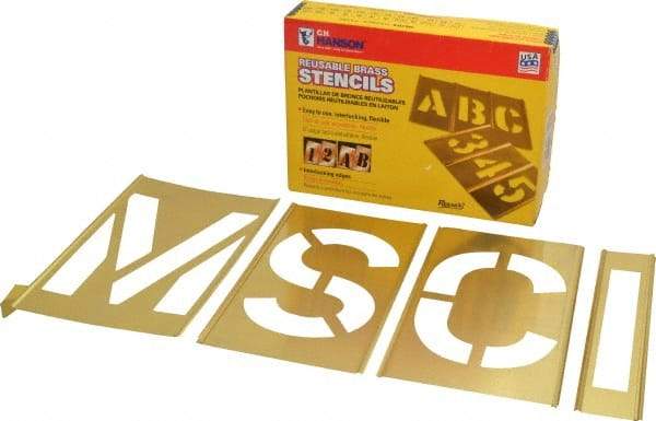 C.H. Hanson - 45 Piece, 6 Inch Character Size, Brass Stencil - Makers Industrial Supply