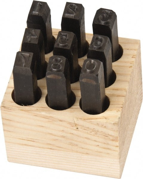 Made in USA - 9 Piece, 1/4" Character Steel Stamp Set - Makers Industrial Supply