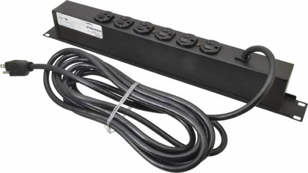 Wiremold - 6 Outlets, 120 Volts, 15 Amps, 15' Cord, Power Outlet Strip - Rack Mount, 6 Back NEMA Configuration, 19" Strip - Makers Industrial Supply